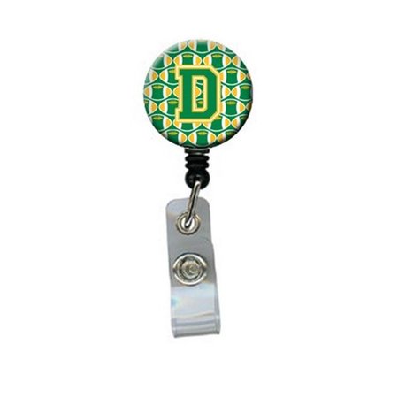 CAROLINES TREASURES Letter D Football Green and Gold Retractable Badge Reel CJ1069-DBR